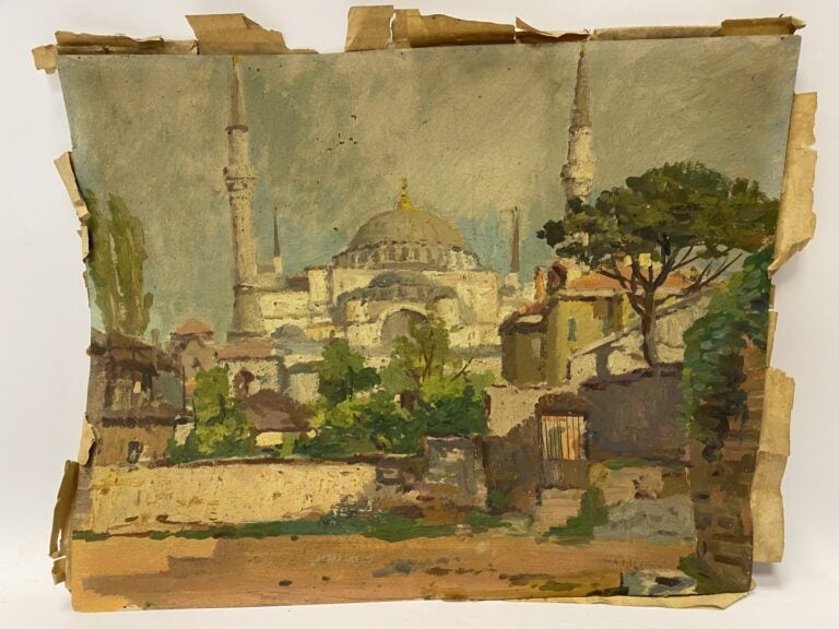 Ecole turque du XXème siècle, SAFIEF. - Bateaux dans le port d'Istanbul, et la…
