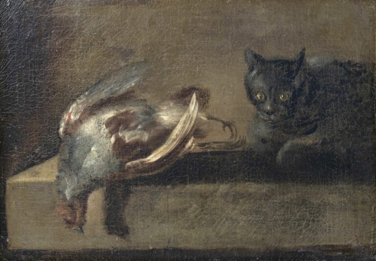 Ecole XIXème siècle - Nature-Morte au chat noir et au faisan - Huile sur toile…