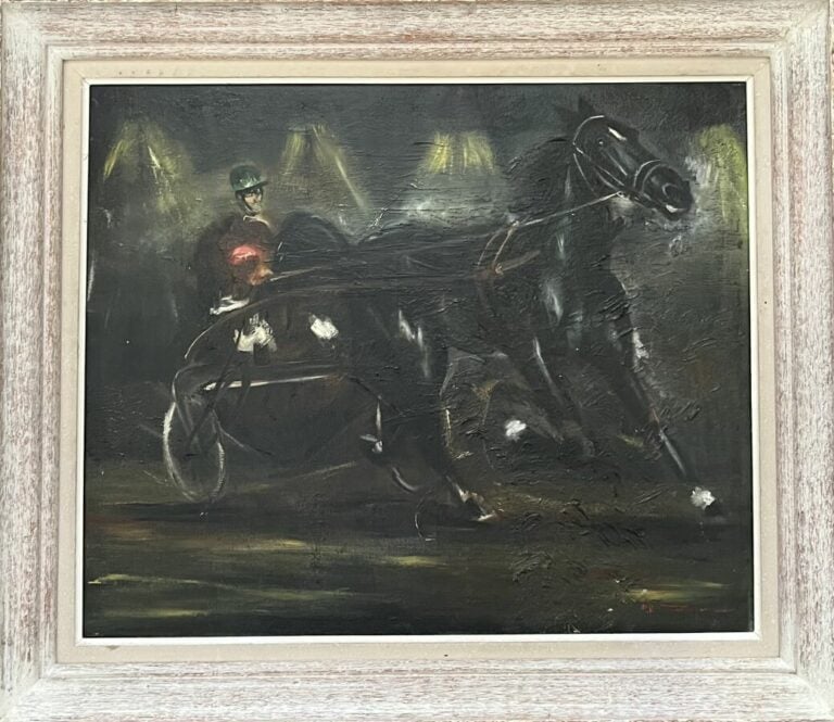 Ecole XXème - Courses en nocturne à Vincennes - Huile sur toile, signée OZO en…
