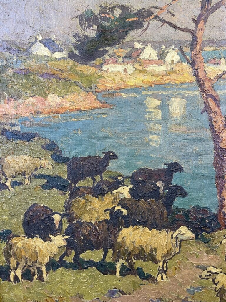 Edouard DOIGNEAU (1865-1954). - Moutons sur l'île aux moines - Huile sur toile…