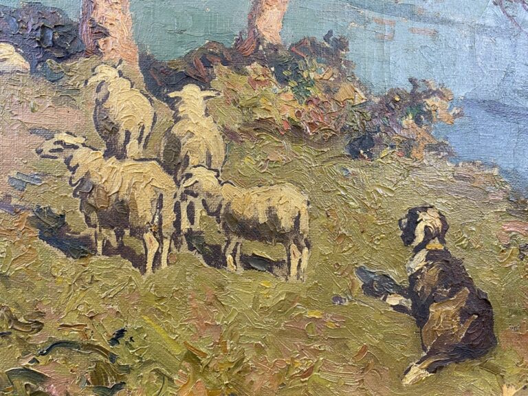 Edouard DOIGNEAU (1865-1954). - Moutons sur l'île aux moines - Huile sur toile…