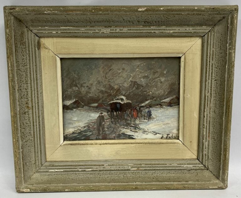 Edouard FEBVRE (1885-1967) - Attelage sous la neige - Huile sur carton, signée…