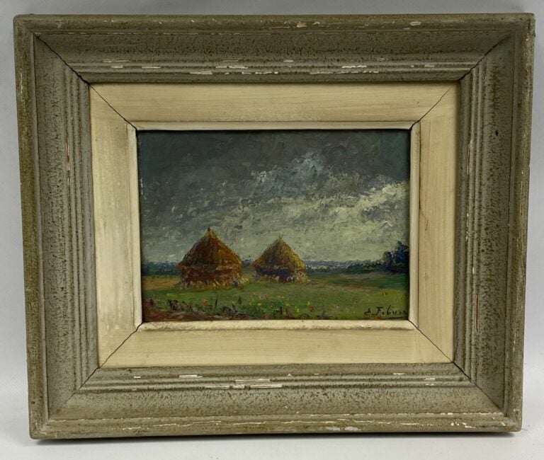 Edouard FEBVRE (1885-1967) - Les meules - Huile sur carton, signée en bas à dro…