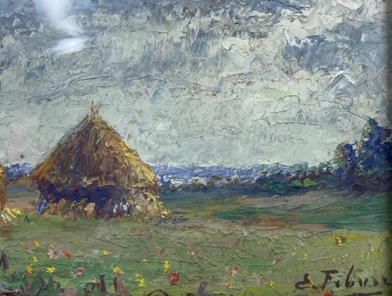 Edouard FEBVRE (1885-1967) - Les meules - Huile sur carton, signée en bas à dro…