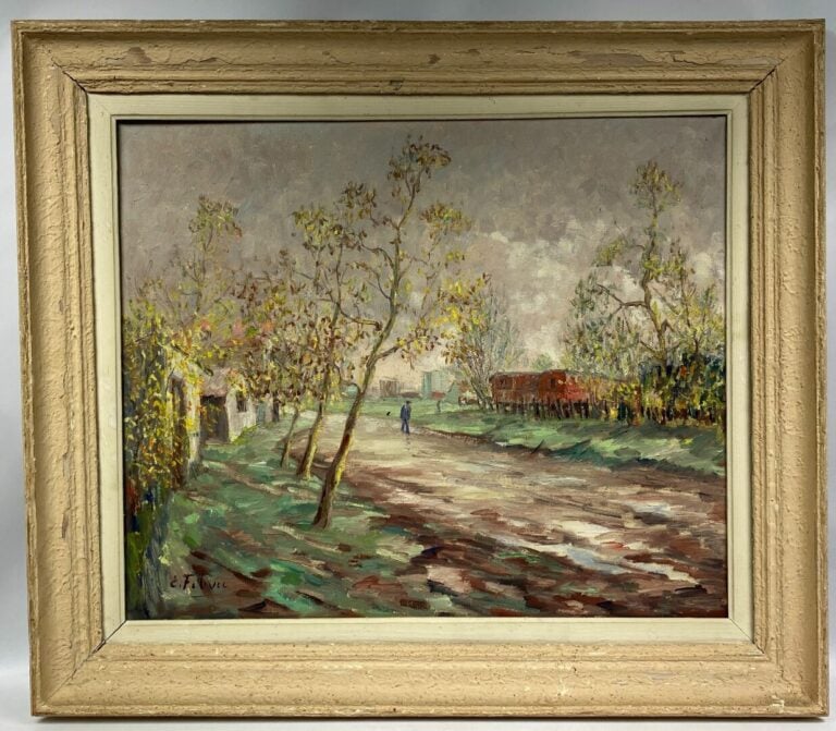 Edouard FEBVRE (1885-1967) - Personnage sur un chemin de campagne - Huile sur t…
