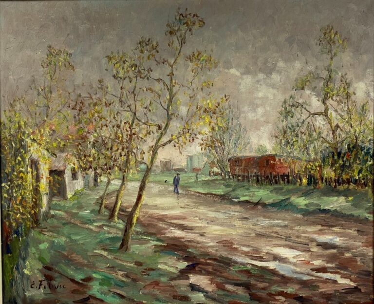 Edouard FEBVRE (1885-1967) - Personnage sur un chemin de campagne - Huile sur t…