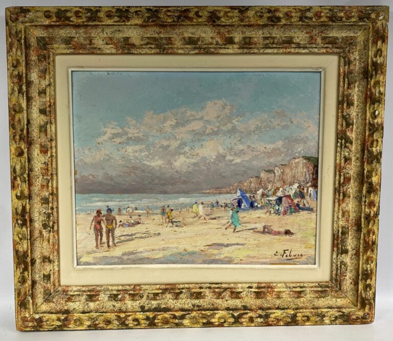 Edouard FEBVRE (1885-1967) - Scène animée à la plage - Huile sur toile, signée…