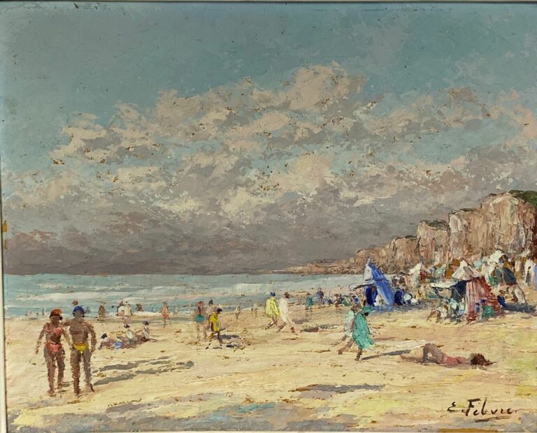 Edouard FEBVRE (1885-1967) - Scène animée à la plage - Huile sur toile, signée…