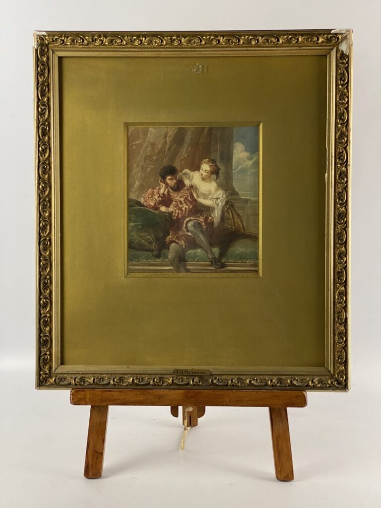 Edouard Jean Conrad HAMMAN (1819-1888) - Scène galante - Aquarelle sur papier -…