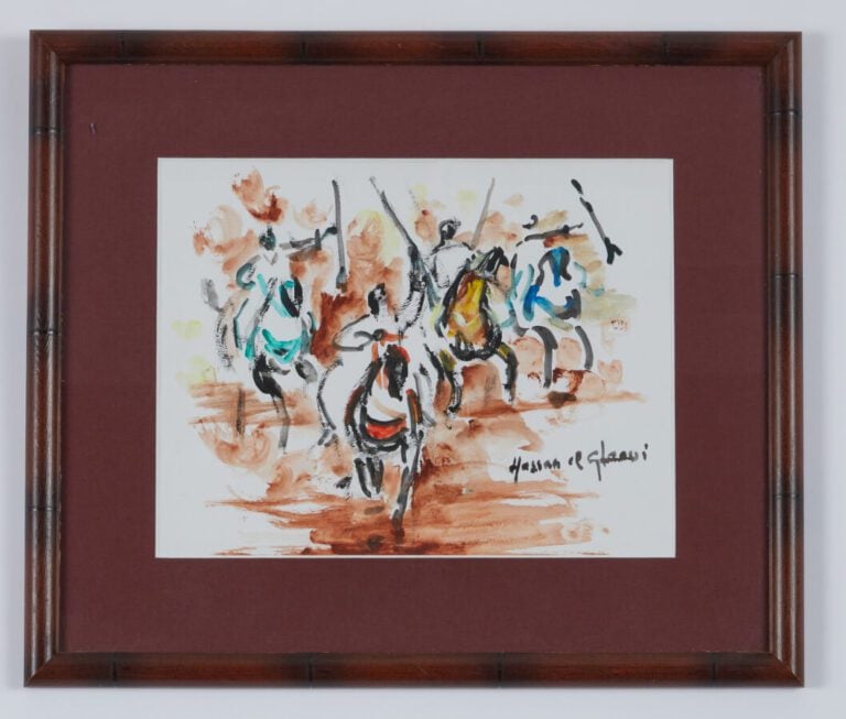 EL GLAOUI Hassan (1924-2018) - "Départ pour la chasse" - Encre de couleurs sign…