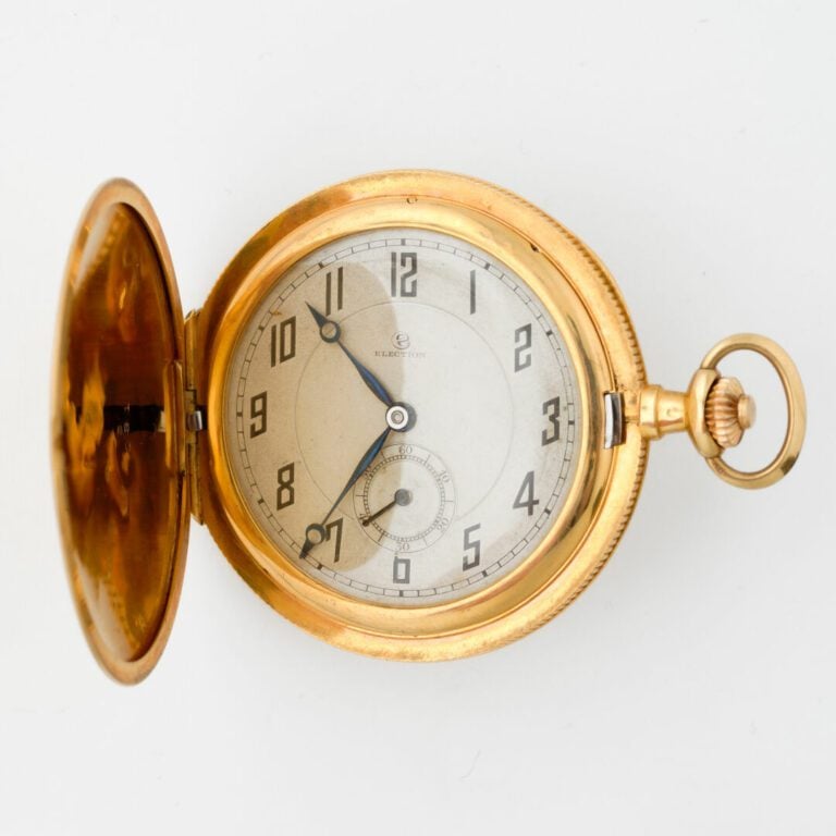 ELECTION - Montre savonette en or jaune (750), boîtier à décor rayonnant, cadra…