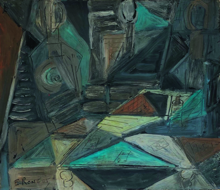 Elisabeth RONGET (1893-1972) Scène cubisante - Huile sur panneau, signée en bas…