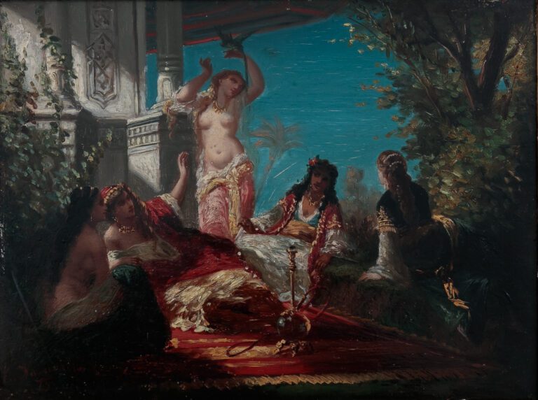 Eliza JOINVILLE (XIXe siècle) - Scène de harem - Huile sur panneau - Signé en b…