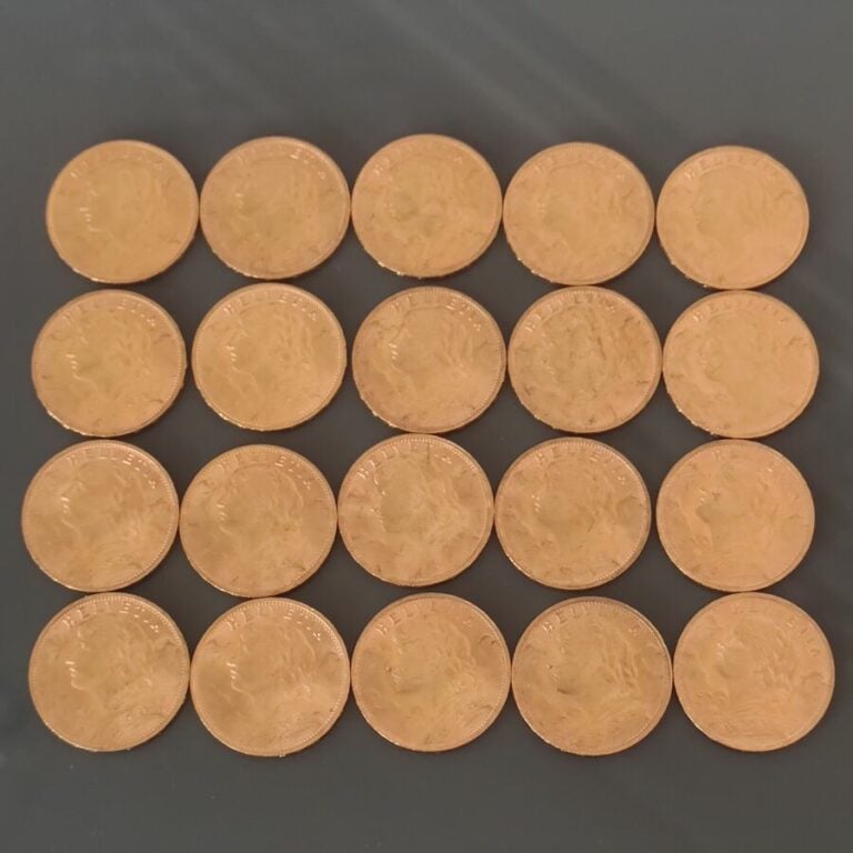 Ensemble de 20 pièces de 20 Francs Suisse Vreneli Or comprenant: - - -1 pièce d…
