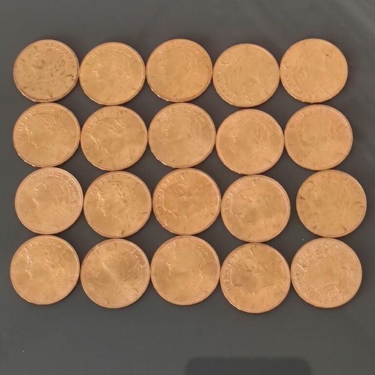 Ensemble de 20 pièces de 20 Francs Suisse Vreneli Or comprenant: - - -1 pièce d…