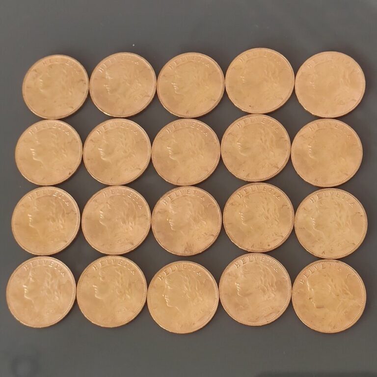 Ensemble de 20 pièces de 20 Francs Suisse Vreneli Or comprenant: - - 20 pièces…