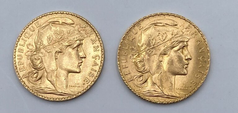 Ensemble de 25 pièces d'or : - 1 pièce de 20 Francs en or type "Napoleon III Tê…