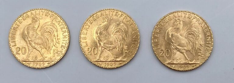 Ensemble de 25 pièces d'or : - 1 pièce de 20 Francs en or type "Napoleon III Tê…