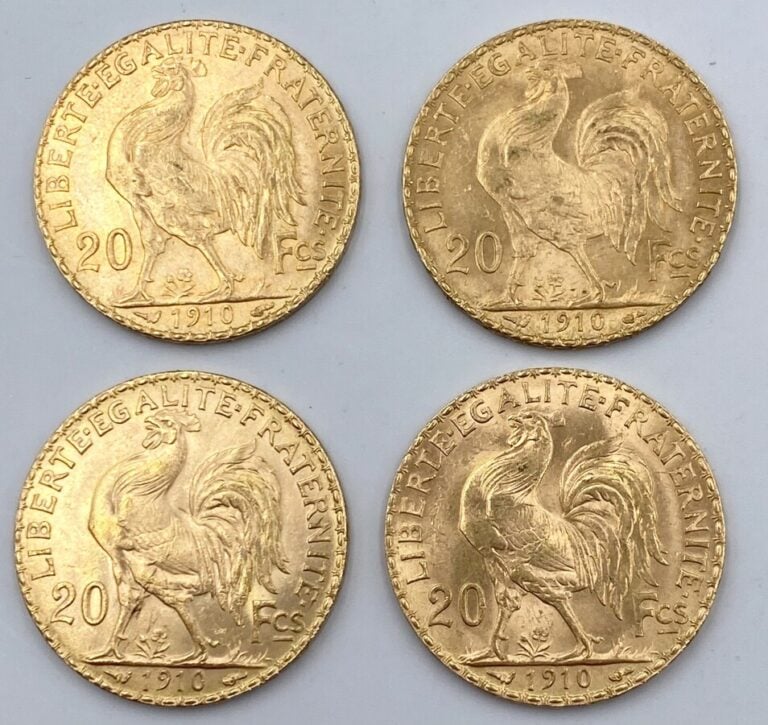 Ensemble de 25 pièces d'or : - 1 pièce de 20 Francs en or type "Napoleon III Tê…