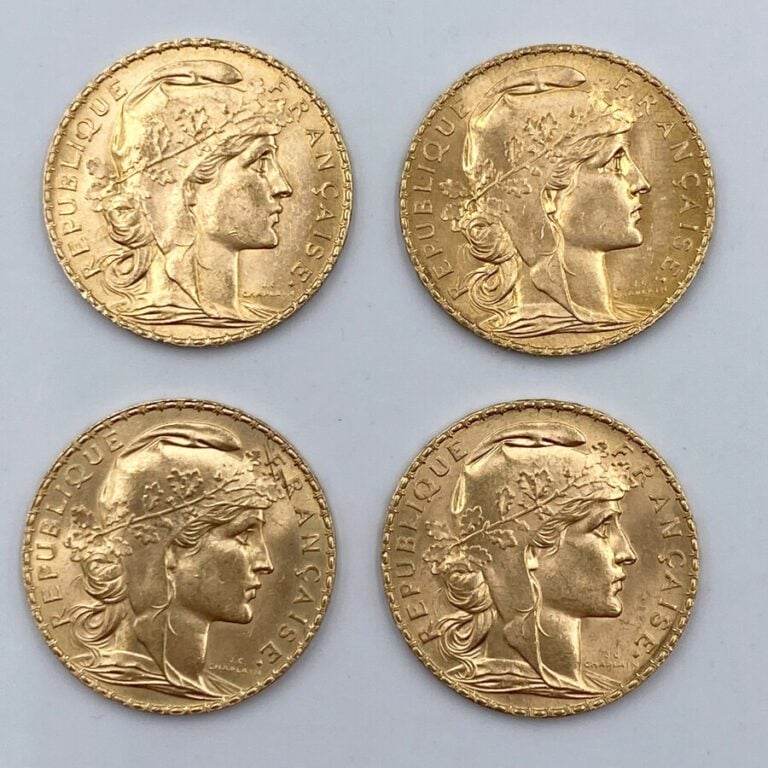Ensemble de 25 pièces d'or : - 1 pièce de 20 Francs en or type "Napoleon III Tê…