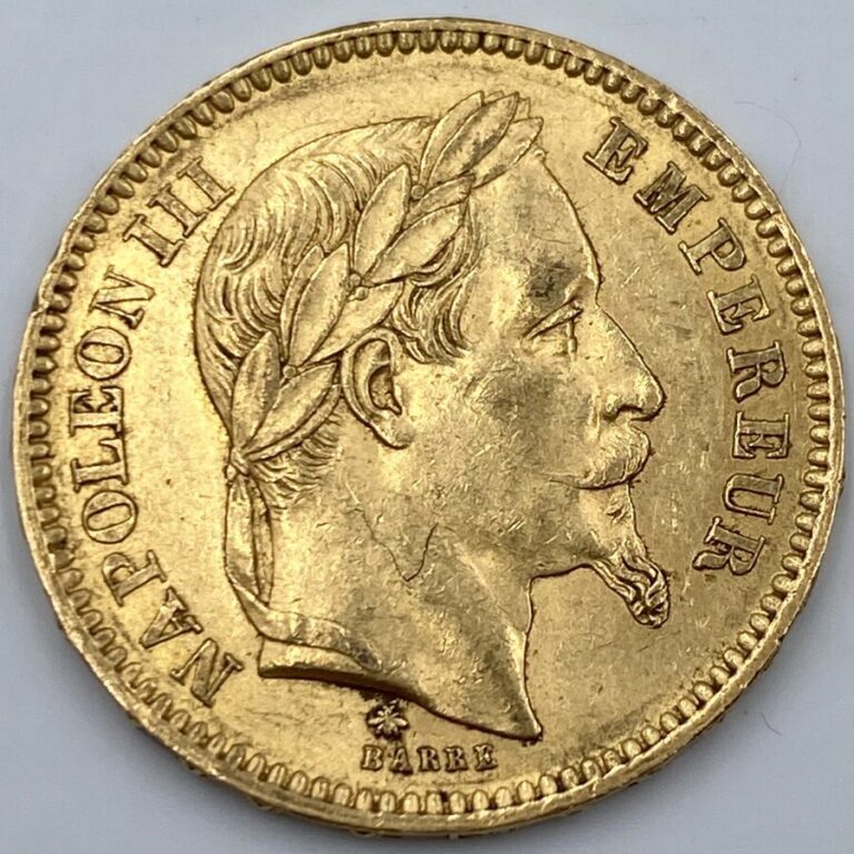 Ensemble de 25 pièces d'or : - 1 pièce de 20 Francs en or type "Napoleon III Tê…