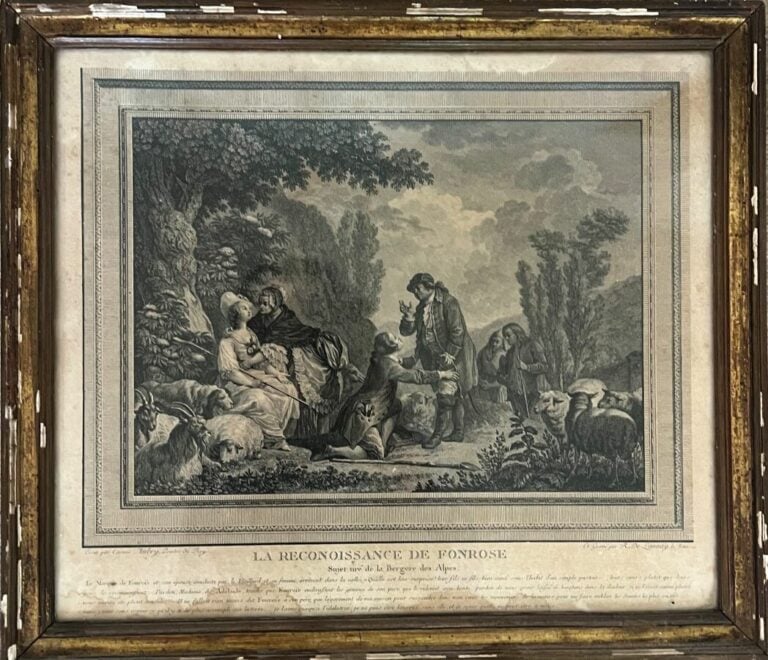 Ensemble de 7 gravures en noir : - « La reconnoissance de Fonrose ». - « L'acte…