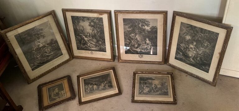 Ensemble de 7 gravures en noir : - « La reconnoissance de Fonrose ». - « L'acte…