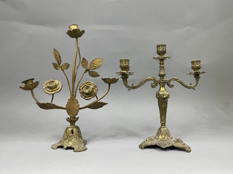 Ensemble de bougeoirs en métal, bronze dont FRAGET, à décor divers notamment br…