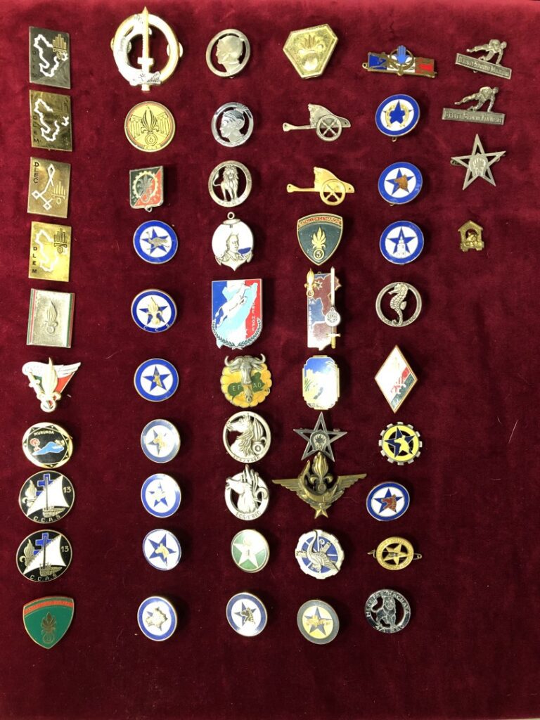 Ensemble de cinquante-quatre insignes militaires, types divers