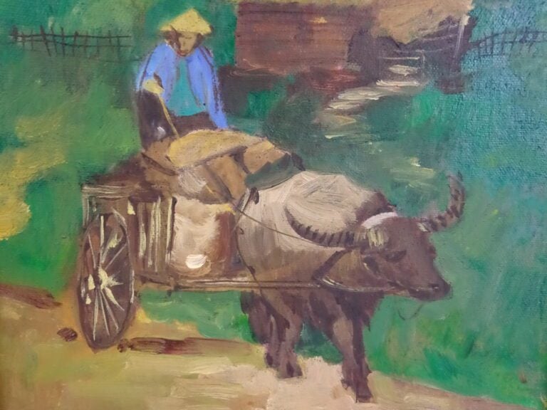 ENSEMBLE DE DEUX (2) PEINTURES PAYSANNES - Chine ou Vietnam - Comprenant - Deux…