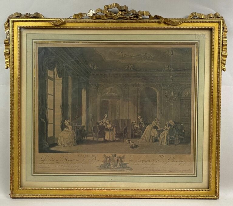Ensemble de deux gravures comprenant : - - L'Assemblée du Salon - 39,5 x 49 cm…