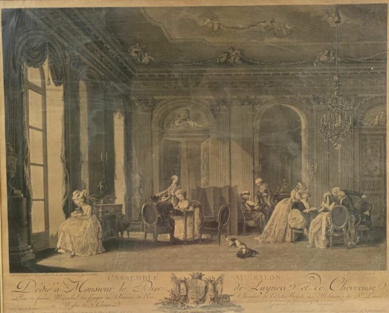 Ensemble de deux gravures comprenant : - - L'Assemblée du Salon - 39,5 x 49 cm…