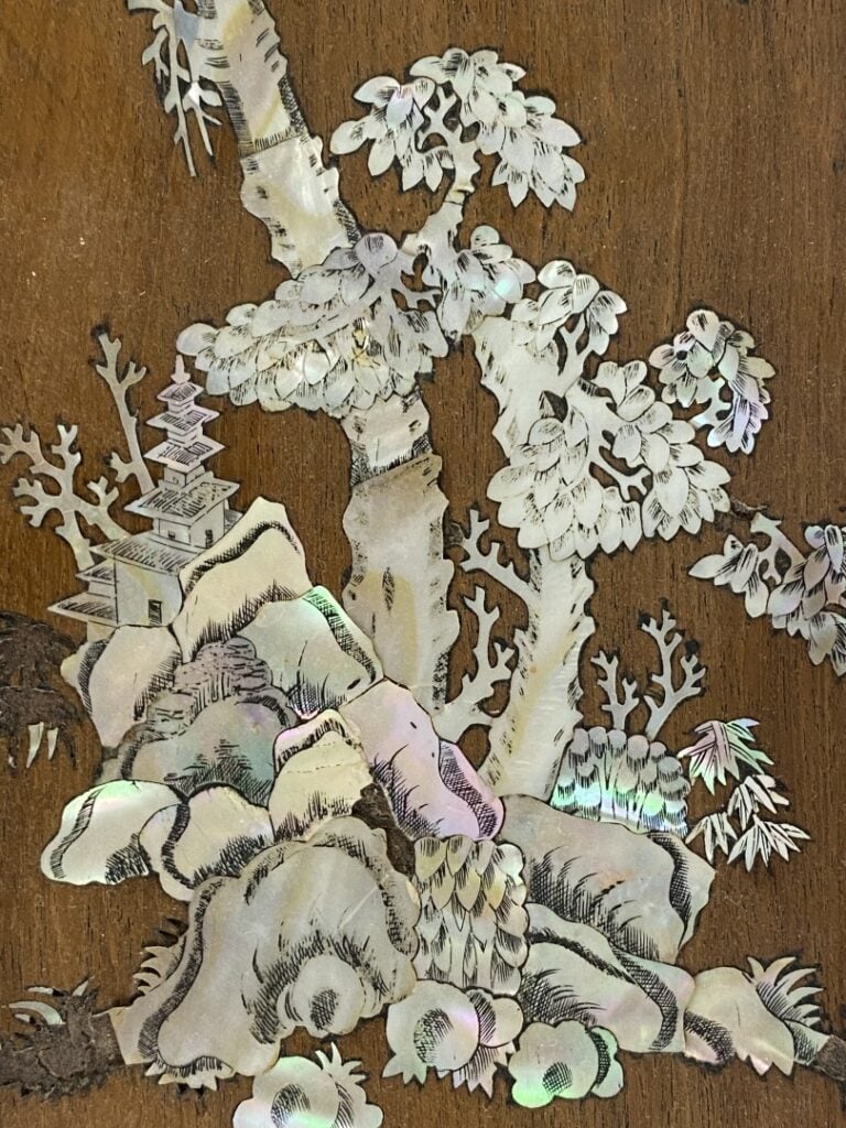 Ensemble de deux panneaux en bois avec incrustations de nacre - Vietnam - Paysa…