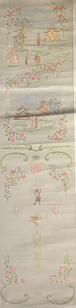 Ensemble de deux peintures sur tissus dans le goût des chinoiseries - Représent…