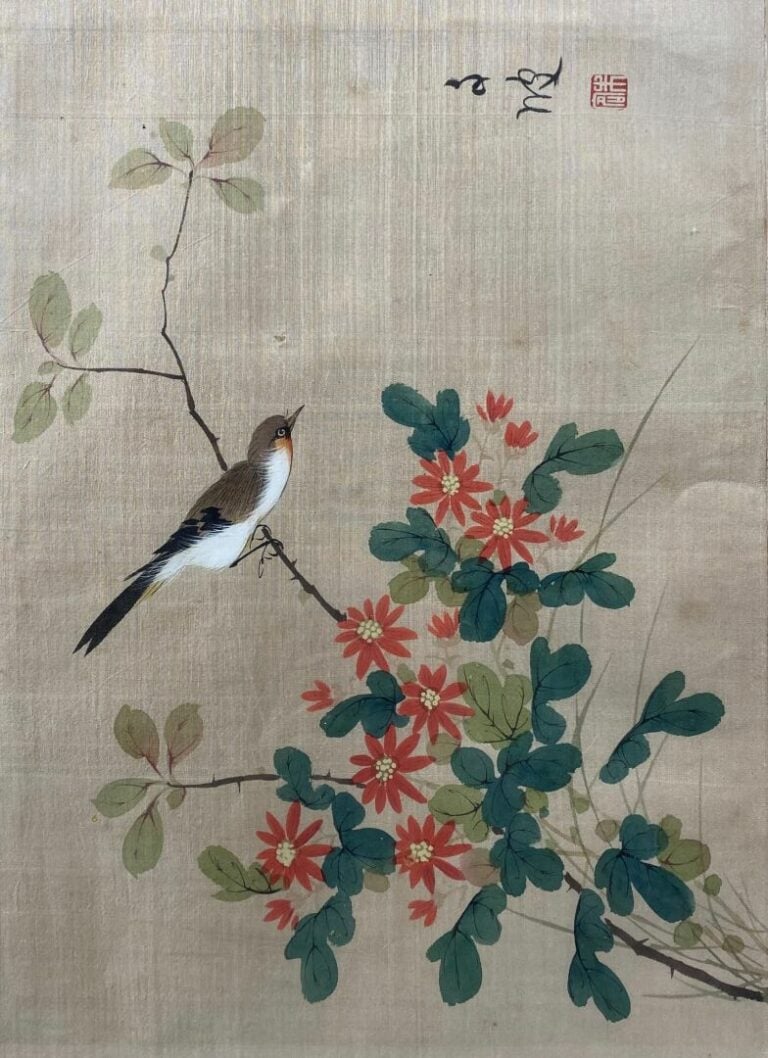 Ensemble de deux pièces encadrées représentant pour l'un un portrait de femme e…