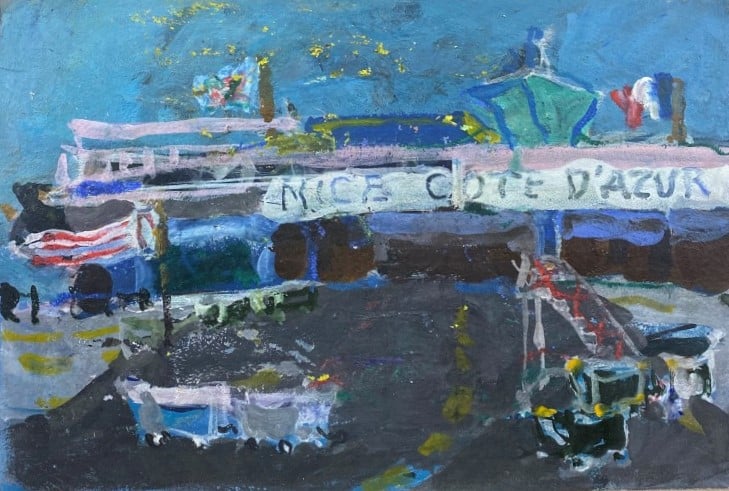 Ensemble de deux pièces encadrées sur Nice - Comprenant - - Plage du Lido sur l…