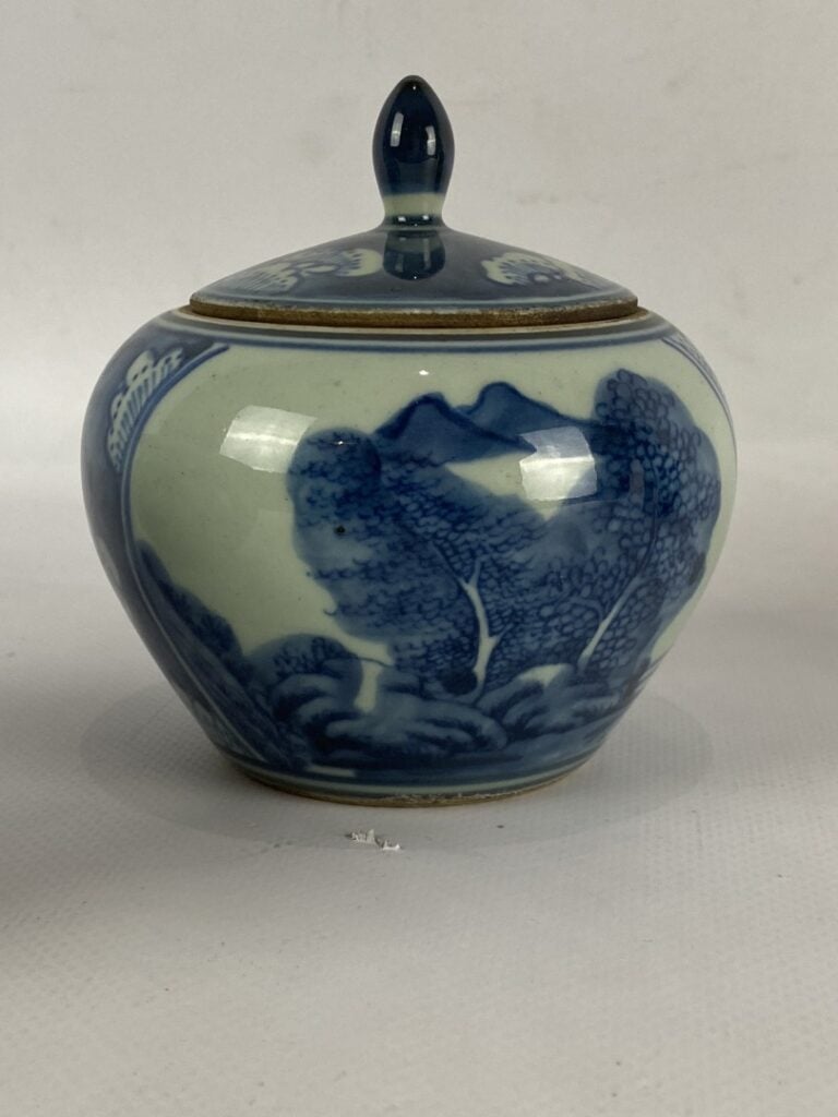ENSEMBLE DE DEUX PORCELAINES BLEU BLANC - Comprenant un pot couvert au décor de…