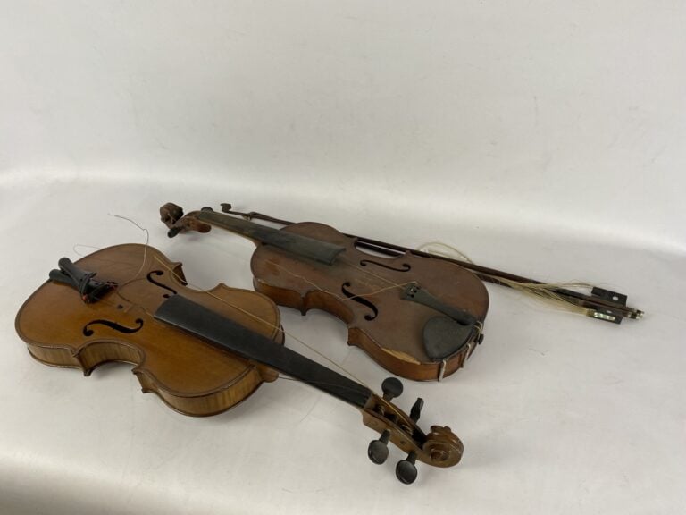 Ensemble de deux violons et archets - dont l'un porte une étiquette "A. SALVATO…