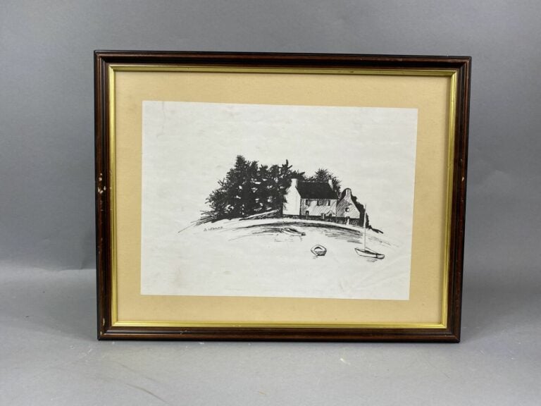 Ensemble de huit pièces encadrées comprenant des dessins, reproductions, techni…