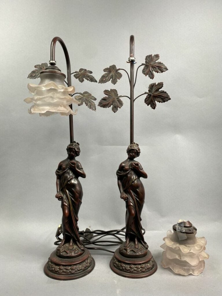 Ensemble de lampes à sujet en régule patiné, certaines polychromes