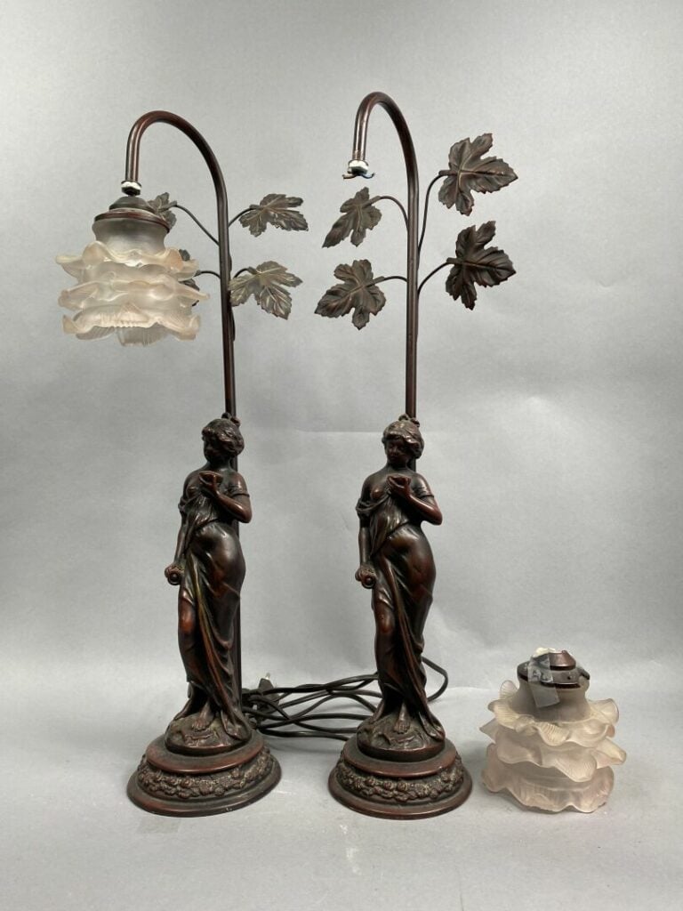 Ensemble de lampes à sujet en régule patiné, certaines polychromes