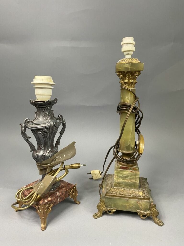 Ensemble de pieds de lampe, lampes à pétrole en pierre dure, étain et céramique…