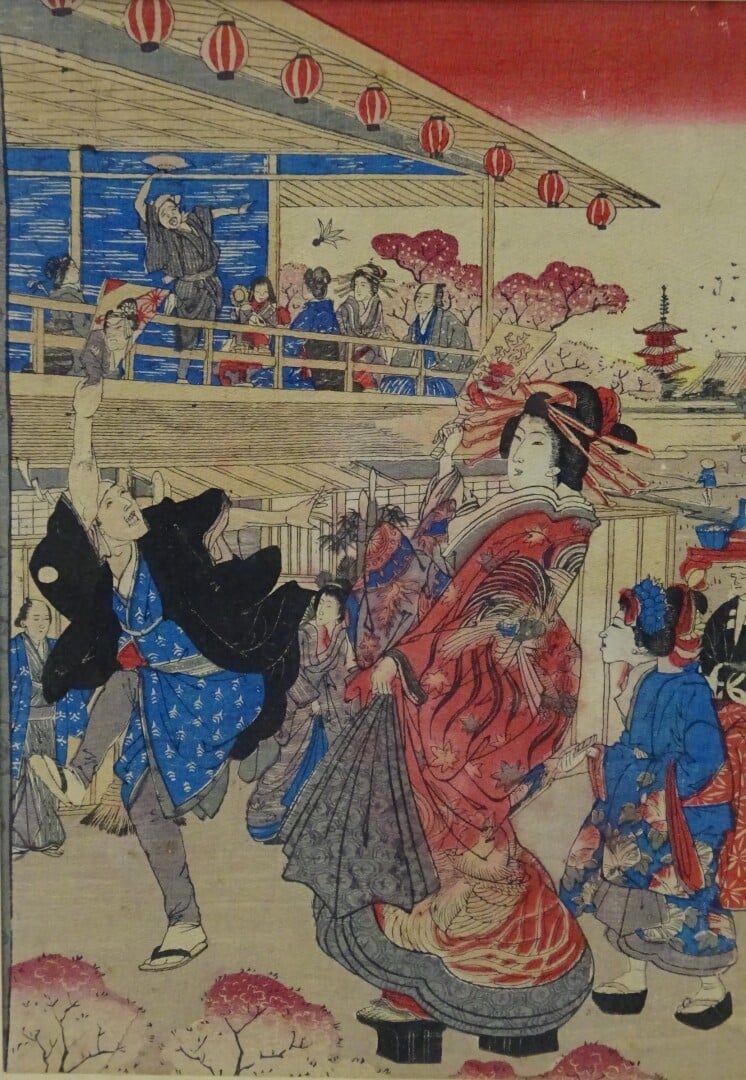ENSEMBLE DE QUATRE (4) ESTAMPES SUR PAPIER CREPON - Japon - Représentant des je…