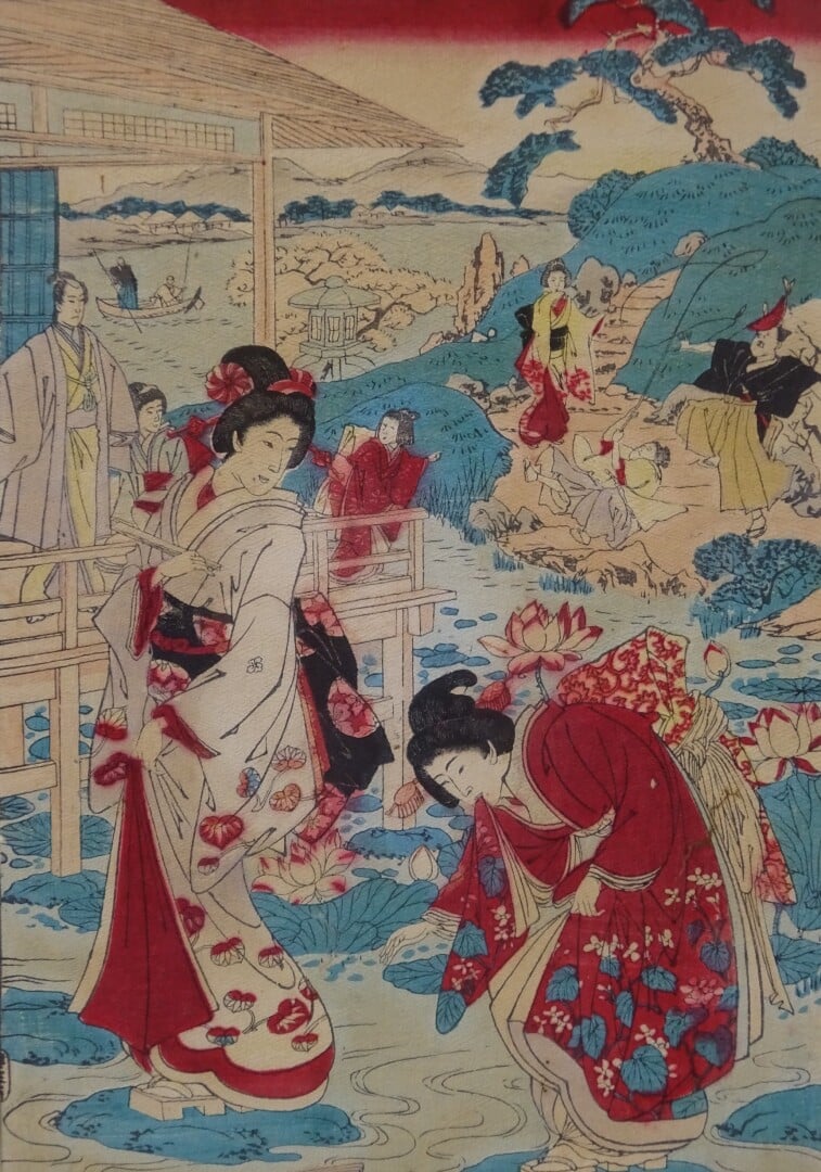 ENSEMBLE DE QUATRE (4) ESTAMPES SUR PAPIER CREPON - Japon - Représentant des je…