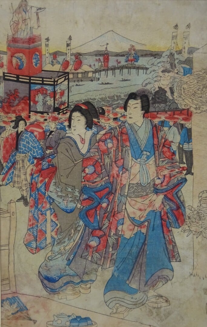 ENSEMBLE DE QUATRE (4) ESTAMPES SUR PAPIER CREPON - Japon - Représentant des je…