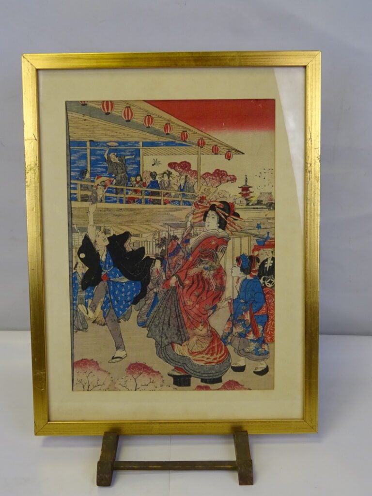 ENSEMBLE DE QUATRE (4) ESTAMPES SUR PAPIER CREPON - Japon - Représentant des je…
