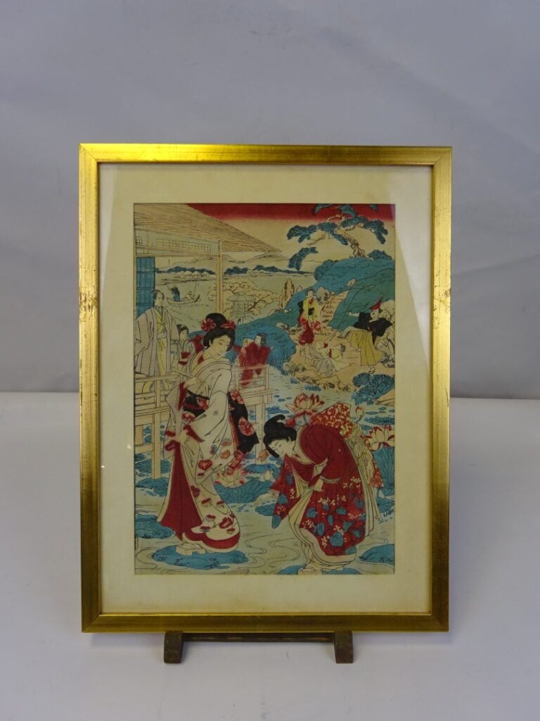 ENSEMBLE DE QUATRE (4) ESTAMPES SUR PAPIER CREPON - Japon - Représentant des je…