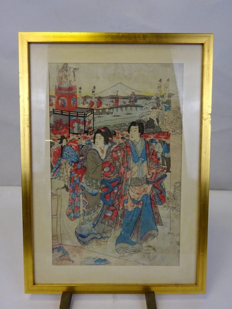 ENSEMBLE DE QUATRE (4) ESTAMPES SUR PAPIER CREPON - Japon - Représentant des je…