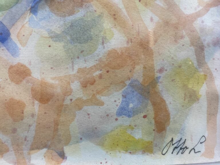 Ensemble de quatre pièces encadrées dont une aquarelle titrée Provence, une vue…