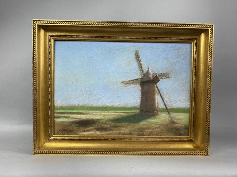 Ensemble de sept pièces encadrées comprenant huile sur toile, huile sur isorel…
